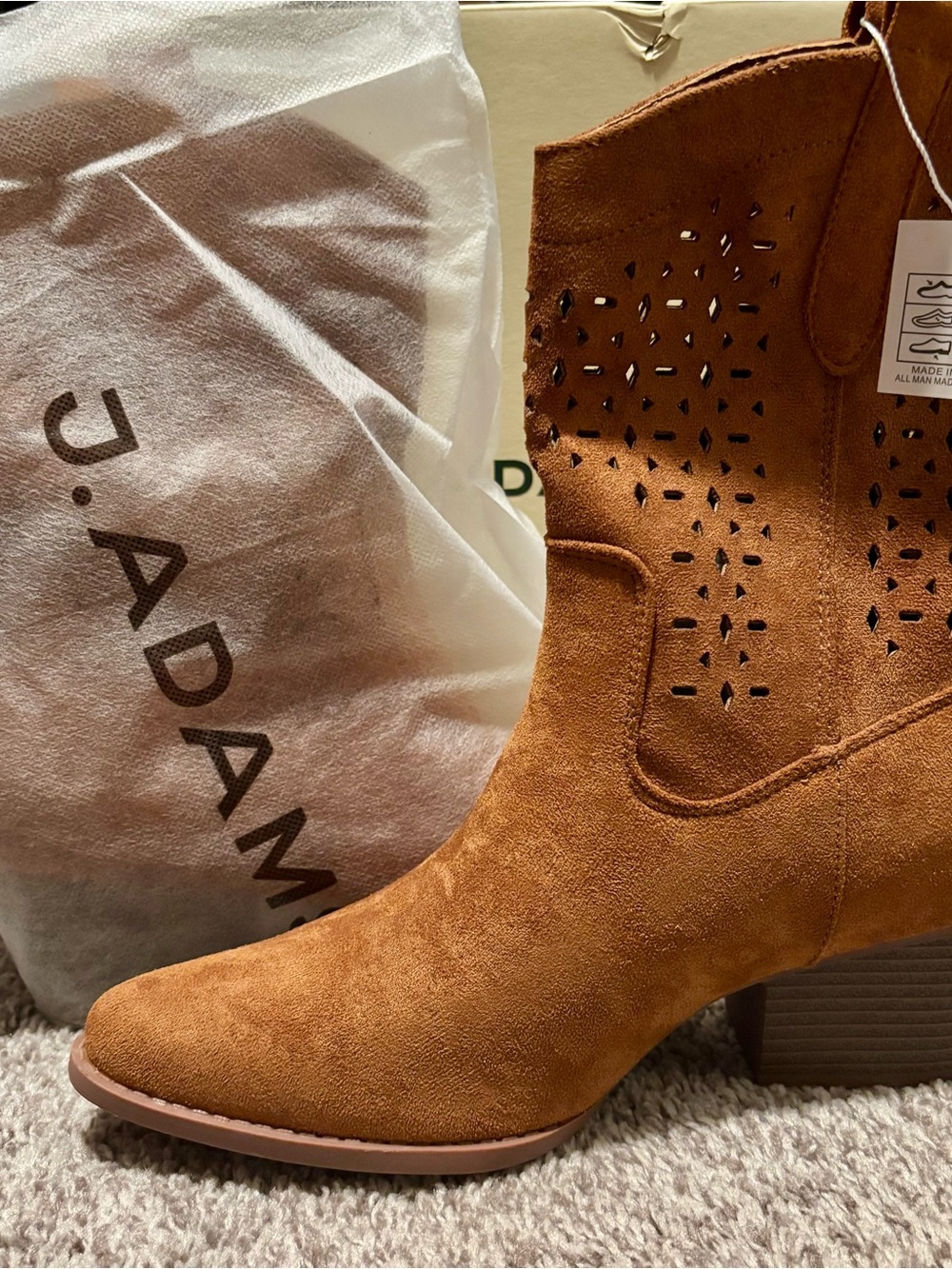 J. Adams Suede Cutout Western Ankle Boots in Rust Tan